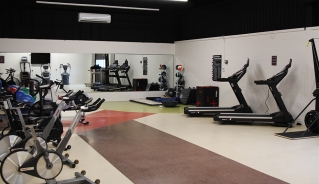 Fitness Centre room with treadmills, bikes, rowers, medicine balls, ellipticals and other equipment.