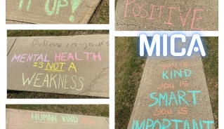 Pictures of sidewalk with inspirational messages written in chalk.