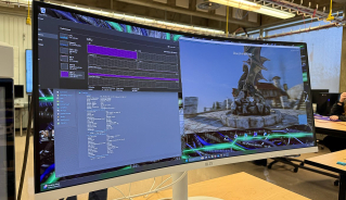 A computer screen with GPU metrics and a 3D render preview displayed.