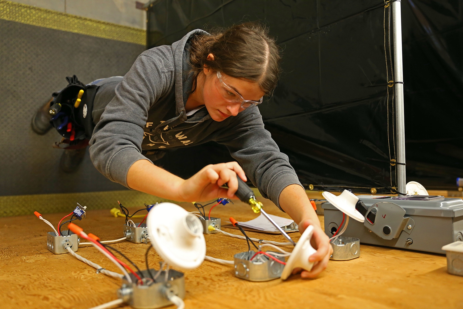 Hailey Burghart, who is studying to become an electrician, plays on the women’s soccer team.