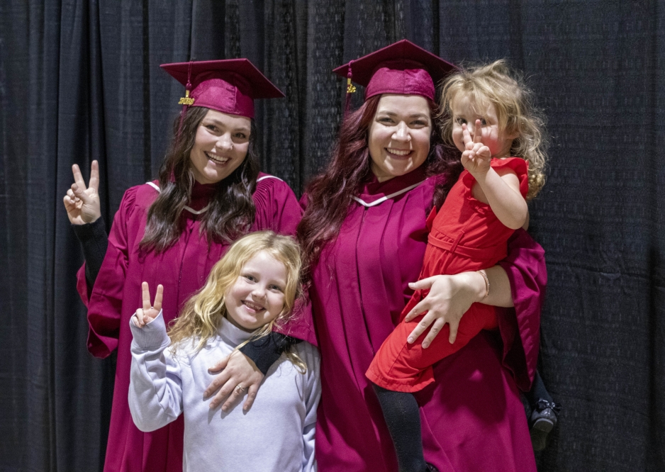 Brittany Bootsman (Left) Danielle Klassen (right) Practical Nursing grads celebrated with Brittany's daughters.
