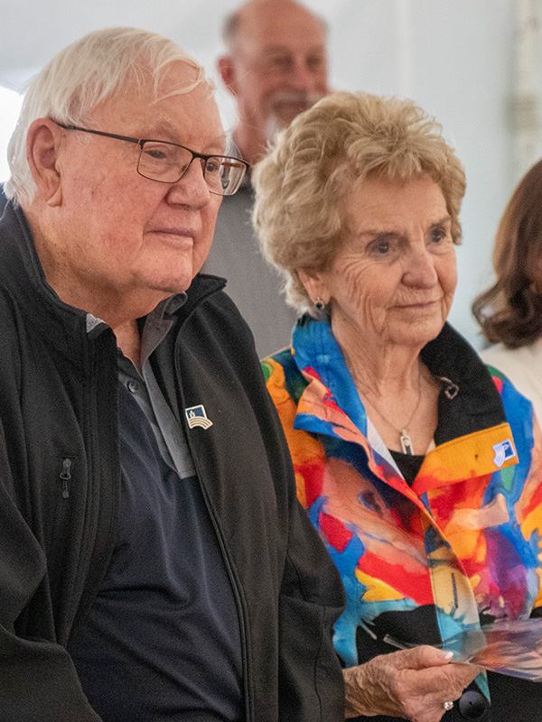 Edna Edwards standing with her husband at the Russ Edwards School naming event.