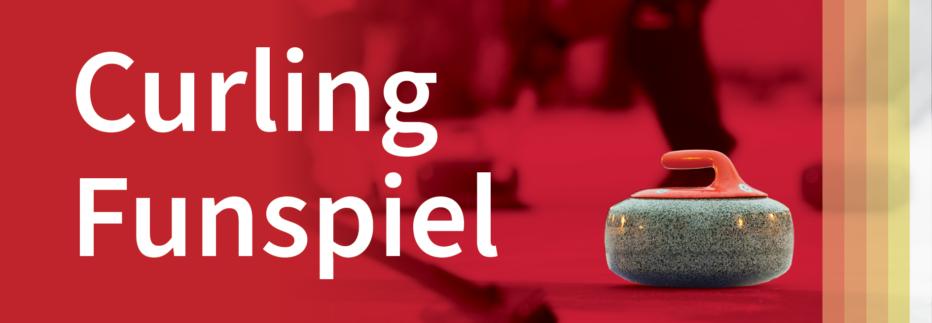 Curling Funspiel text on red background with a curling rock photo on the right.