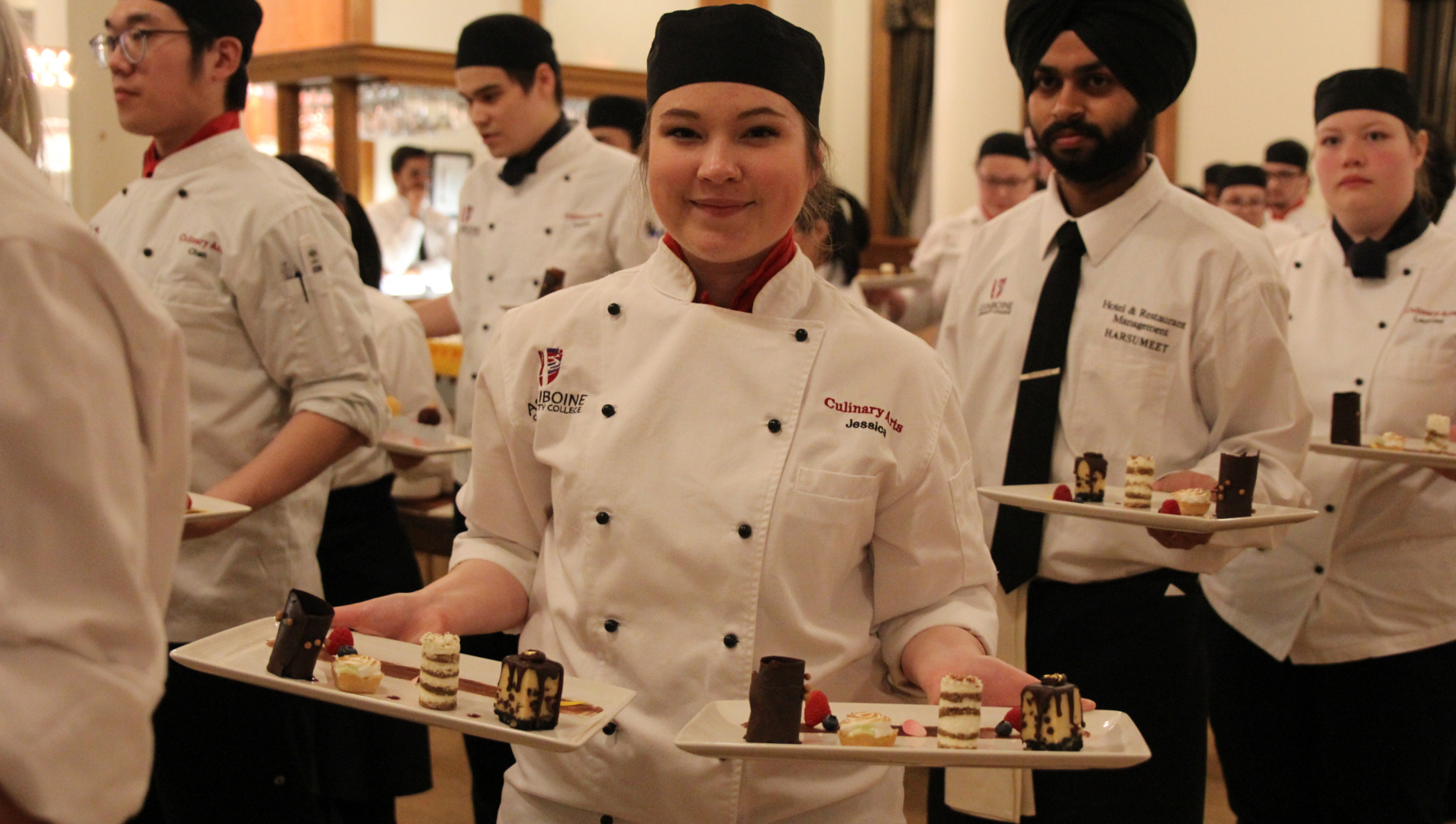 A culinary student prepares to serve dessert at the 2019 Foundation Gala Dinner