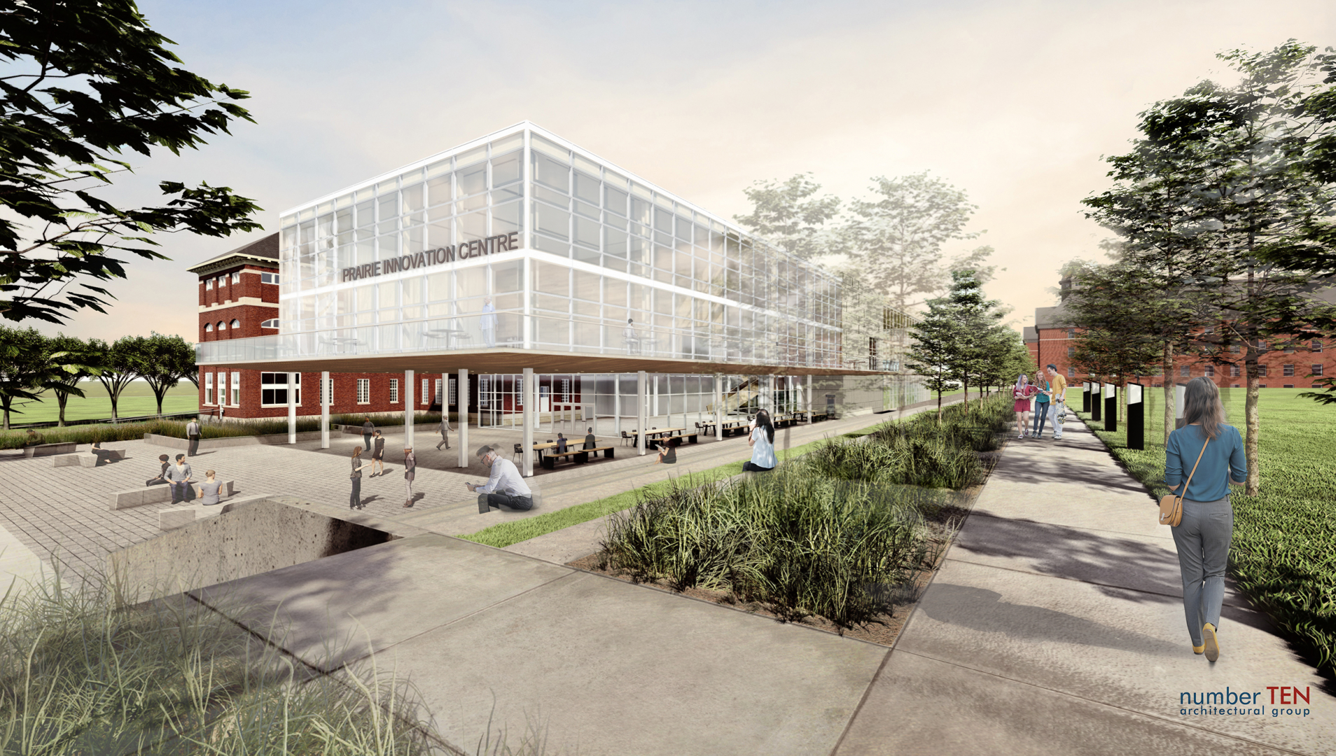Exterior drawing of the NE side of future Prairie Innovation Centre