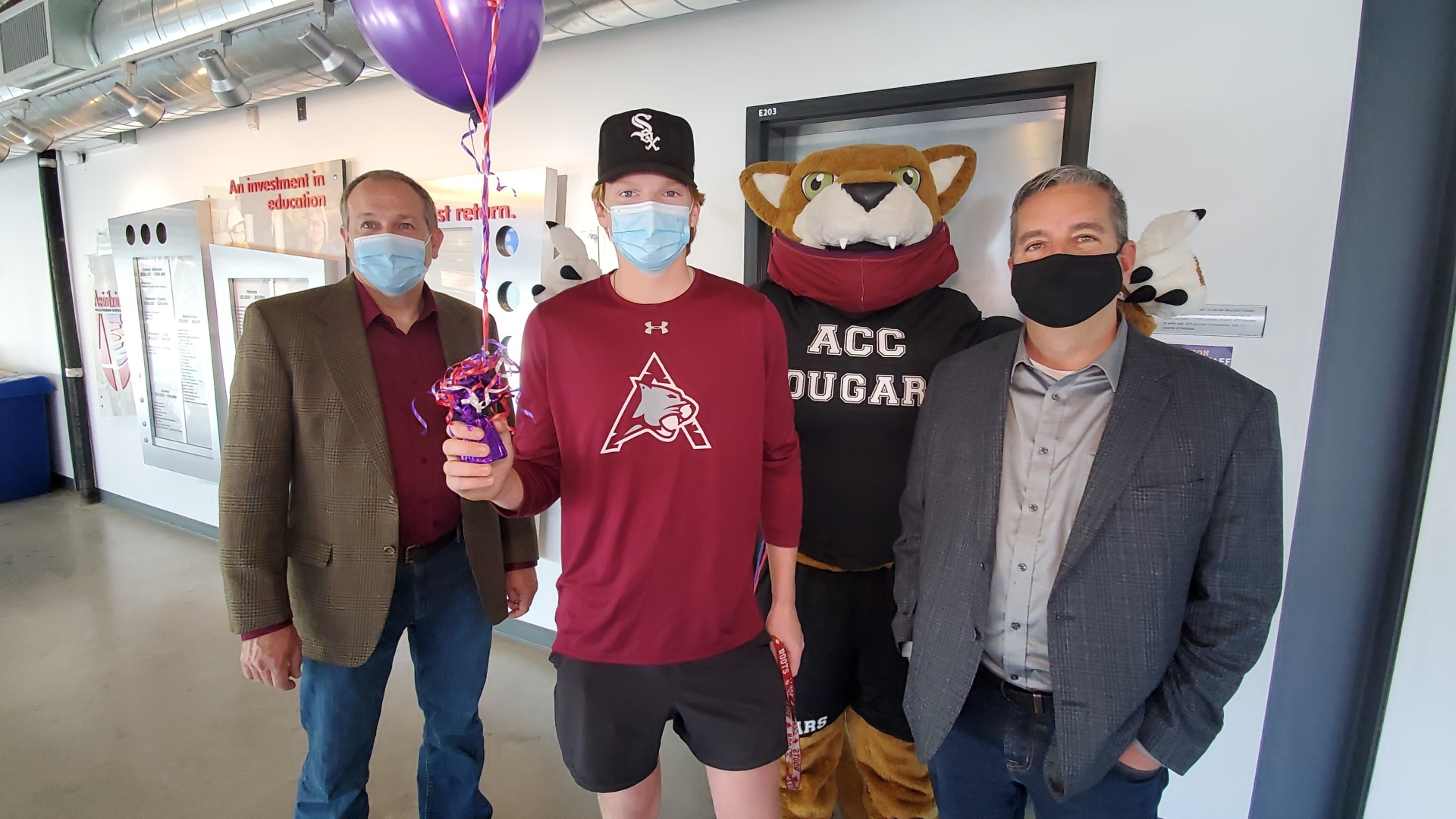 Nolan Slate, a Power Engineering student, stands with Lloyd Carey (Chair, Mechanical Trades) and Kevin Poirier (Dean, School of Trades). Slate won tuition for the year after entering the college’s Armed for Fall contest.