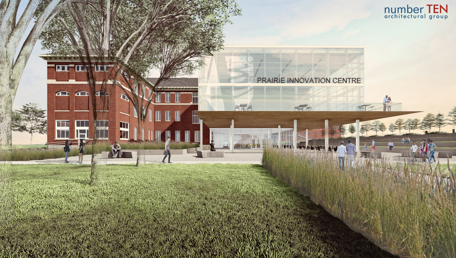 An exterior rendering of the Prairie Innovation Centre