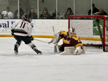 Kasey Fouillard goes top shelf on the Chippewas goalie