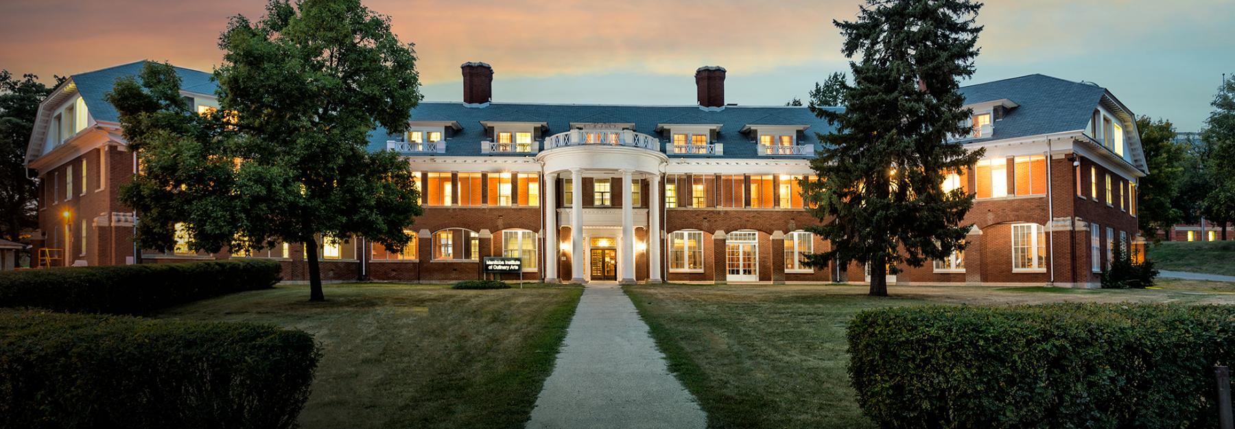MICA building at the North Hill campus during sunset