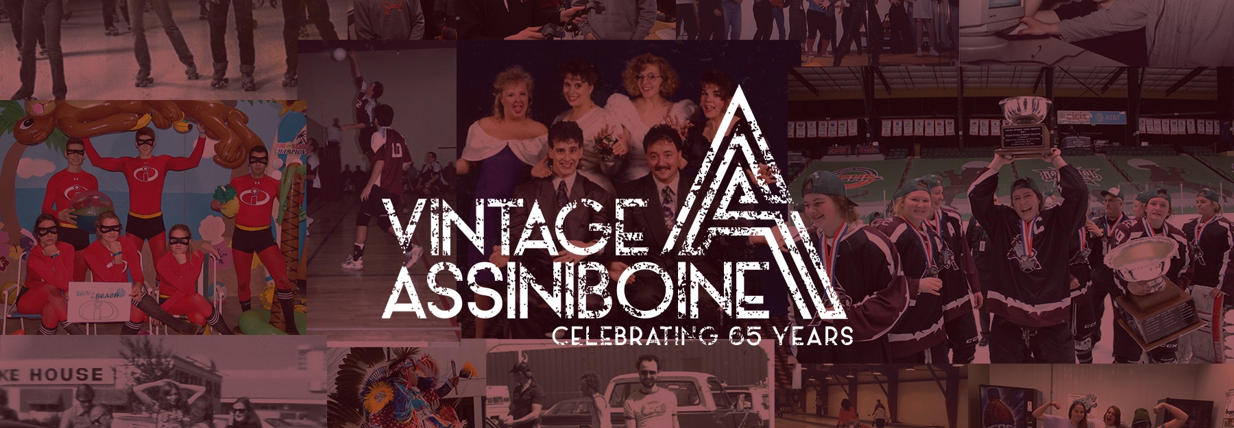 Vintage Assiniboine banner with a collage of photos of students through the years.